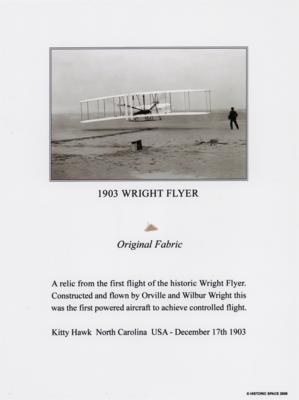 Lot #337 Wright Flyer 1903 Fabric Relic - Image 1