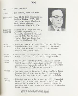 Lot #208 Mafia: Biographical Data File by the Bureau of Narcotics - Image 5