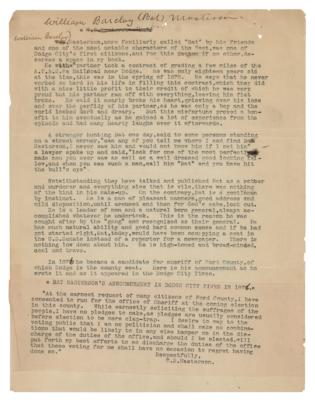 Lot #152 Bat Masterson Annotated Typed Manuscript Signed - Image 1