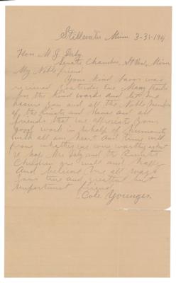 Lot #157 Cole Younger Autograph Letter Signed - Image 1