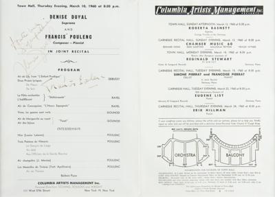 Lot #612 Francis Poulenc and Denise Duval Signed Program - Image 1