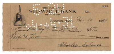 Lot #295 Charles Solomon Signed Check - Image 1