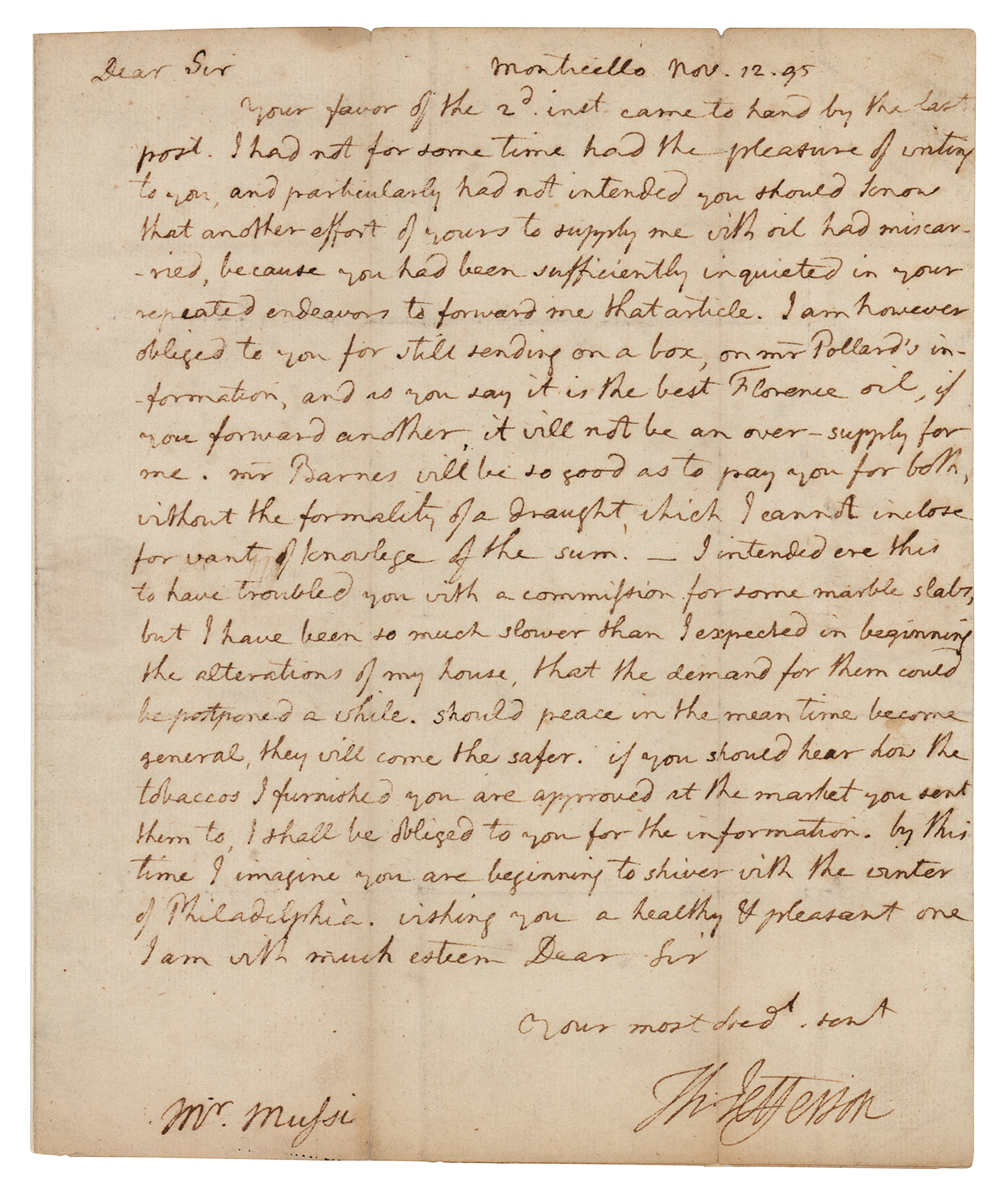 Lot #2 Thomas Jefferson Autograph Letter Signed
