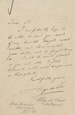 Lot #116 Hugo de Vries Autograph Letter Signed