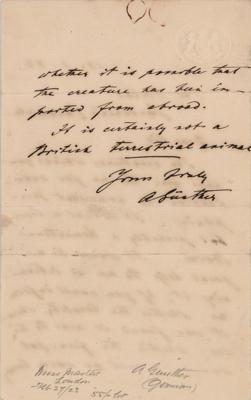 Lot #238 Albert Gunther Autograph Letter Signed - Image 2