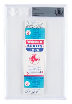 Lot #927 Carlton Fisk Signed 1975 World Series Ticket Prototype - Image 1
