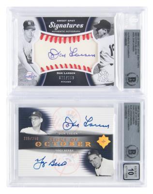 Lot #913 Yogi Berra and Don Larsen (2) Signed Baseball Cards - Image 1