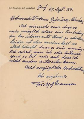 Lot #261 Fridtjof Nansen Autograph Letter Signed