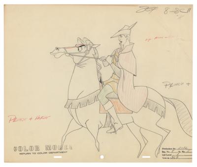 Lot #491 Prince Phillip and Samson production color model drawing from Sleeping Beauty