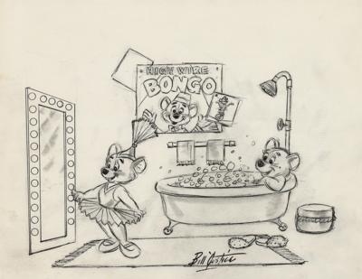 Lot #454 Bill Justice concept drawing of Bongo and LuLuBelle for the book Justice for Disney - Image 1