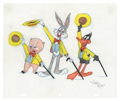 Lot #478 Bugs Bunny, Porky Pig, and Daffy Duck original drawing by Virgil Ross - Image 1