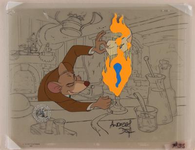 Lot #444 Basil production cels and line test background from The Great Mouse Detective - Signed by Andreas Deja