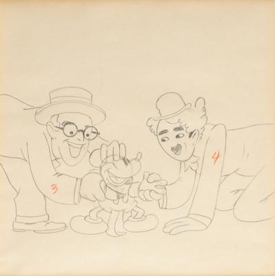 Lot #414 Mickey Mouse, Charlie Chaplin, and Harold Lloyd production drawing from Mickey's Gala Premiere - Image 2