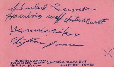 Lot #645 Howlin' Wolf Signature with Hubert Sumlin, Hammie Nixon, and Clifton James Autographs - Image 1
