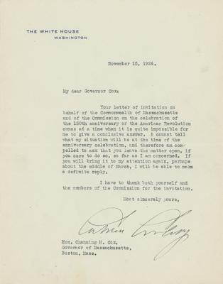 Lot #46 Calvin Coolidge Typed Letter Signed as