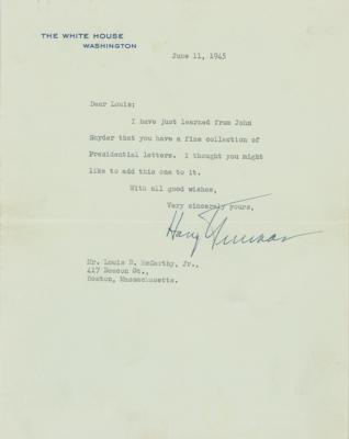 Lot #94 Harry S. Truman Typed Letter Signed as