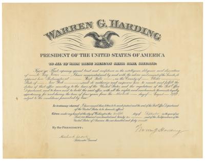 Lot #62 Warren G. Harding Document Signed as