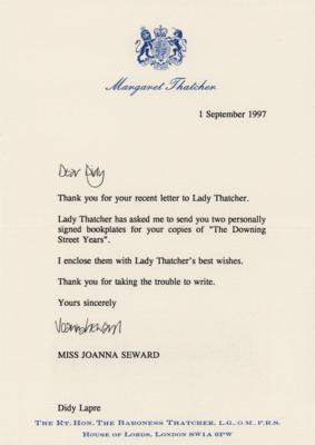 Lot #280 Margaret Thatcher Signed Bookplate - Image 2