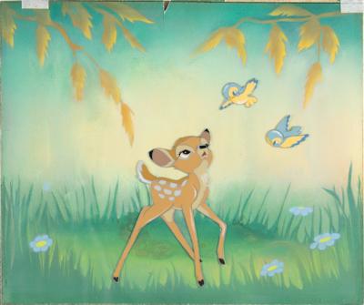 Lot #401 Bambi and Bluebirds production cel and hand-painted background from Bambi