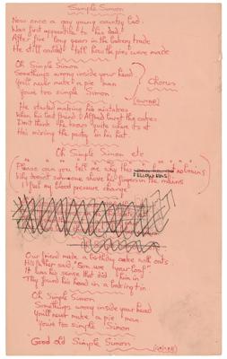 Lot #764 The Move: Roy Wood Handwritten Lyrics for 'Simple Simon' - Image 1