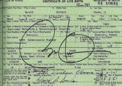 Lot #83 Barack Obama Signed Mock Birth Certificate