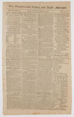 Lot #100 George Washington Inaugural Newspaper