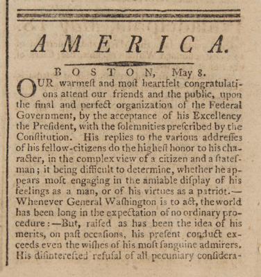 Lot #100 George Washington Inaugural Newspaper - Image 2