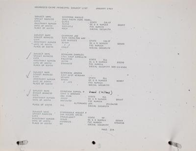 Lot #210 FBI Organized Crime Principal Subject List (1969) - Image 6