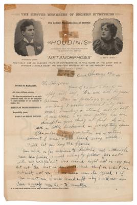 Lot #779 Harry Houdini Handwritten Letter
