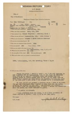 Lot #197 John Dillinger 'Inmate Statement' Document Signed - Image 1