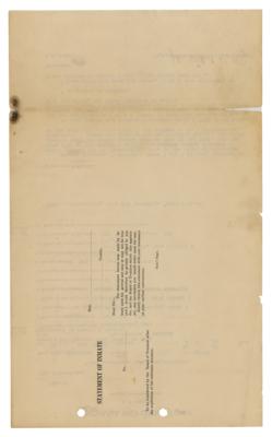 Lot #197 John Dillinger 'Inmate Statement' Document Signed - Image 2