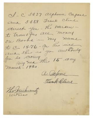Lot #174 Al Capone and Frank Cline Document Signed - Image 1