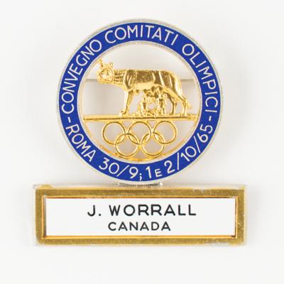Lot #6299 Rome 1965 National Olympic Committees (ANOC) First General Assembly Badge for James Worrall - Image 1