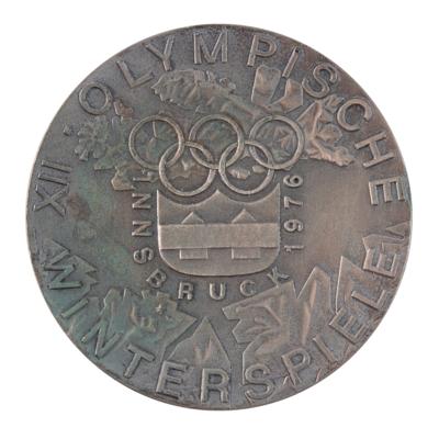Lot #6323 Innsbruck 1976 Winter Olympics Silvered Bronze Participation Medal - From the Collection of IOC Member James Worrall - Image 1