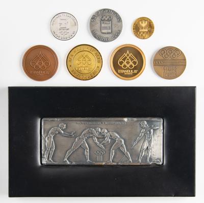 Lot #6393 Olympic IOC Session Medals (7) and Plaque - From the Collection of IOC Member James Worrall - Image 1