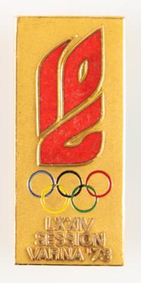 Lot #6318 10th Olympic Congress in Varna, 1973. IOC Badge Presented to Member James Worrall - Image 1