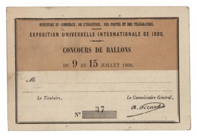 Lot #6187 Paris 1900 Olympics Balloon Competition Pass - Image 1