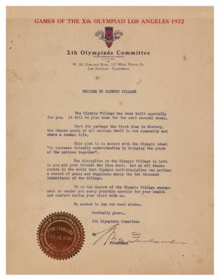 Lot #6223 Los Angeles 1932 Summer Olympics: William May Garland Olympic Village Welcome Letter - Image 1