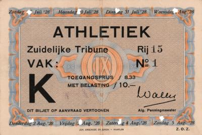 Lot #6213 Amsterdam 1928 Summer Olympics Athletics Admission Pass - Image 2