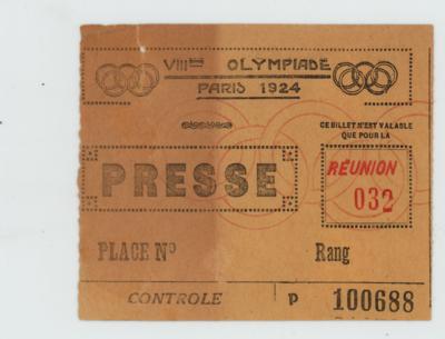Lot #6209 Paris 1924 Summer Olympics Ticket - Image 1