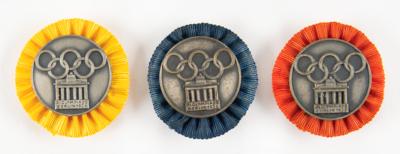 Lot #6237 Berlin 1936 Summer Olympics Orange, Yellow, and Blue Youth Badges - Lot of 3 - Image 1