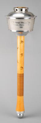 Lot #6136 Calgary 1988 Winter Olympics Torch with Official Torch Relay and Team Canada Uniforms - From the Collection of IOC Member James Worrall - Image 1