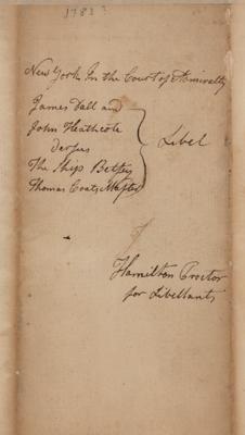 Lot #173 Alexander Hamilton Twice-Signed Autograph Document on Shipwreck Lawsuit - Image 3
