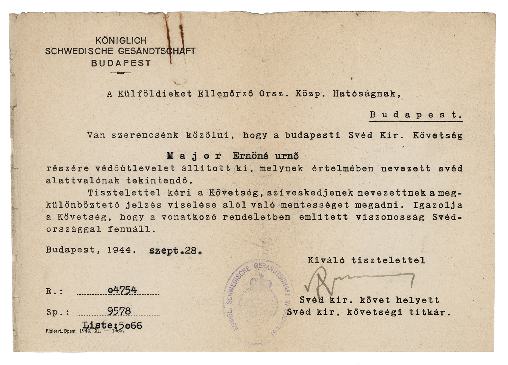 Lot #179 Raoul Wallenberg Document Signed