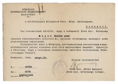 Lot #179 Raoul Wallenberg Document Signed - Image 1