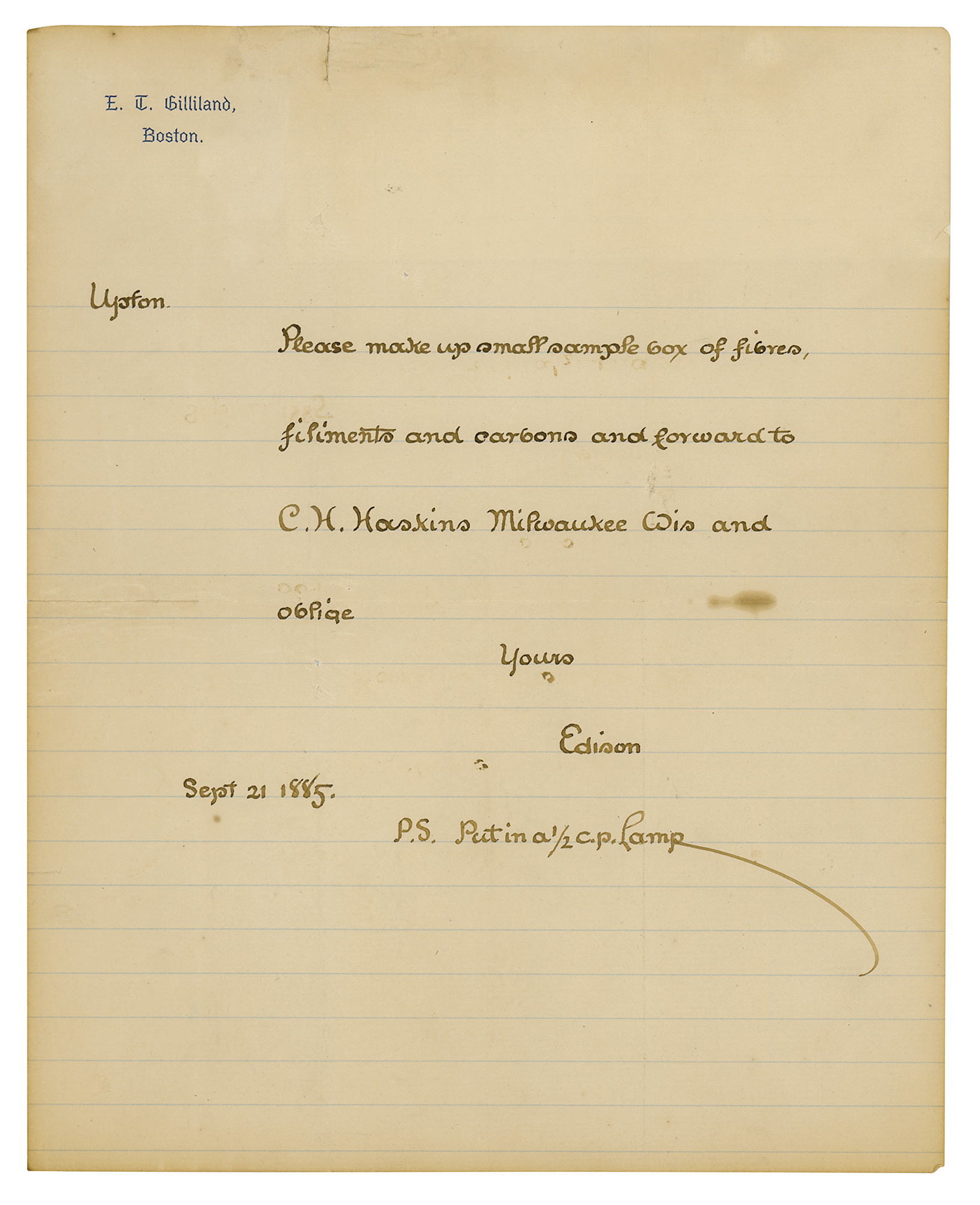 Lot #185 Thomas Edison Autograph Letter Signed on Filiments
