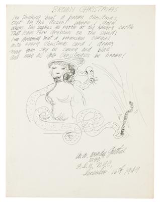Lot #546 Woody Guthrie Handwritten Lyrics and Original Sketch