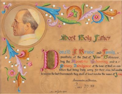 Lot #308 Pope Pius XII Signed Apostolic Blessing