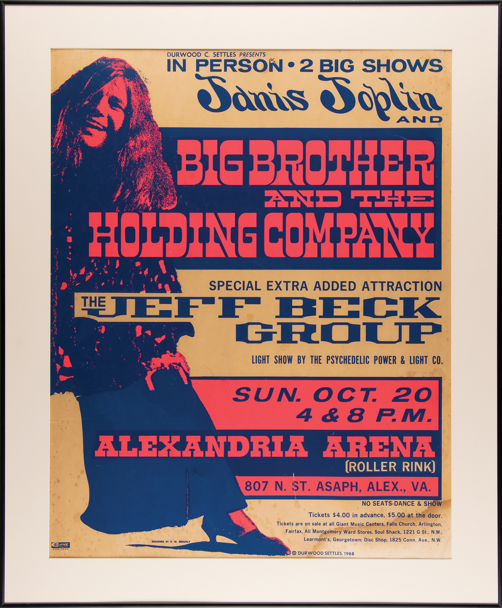 Lot #900 Janis Joplin and Big Brother and the Holding Company with Jeff Beck Group 1968 Alexandria Concert Poster (Beeghly) - Image 2