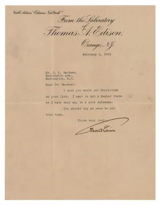 Lot #186 Thomas Edison Typed Letter Signed